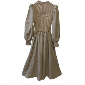 Women's Beige Knitted & Woven Midi Dress
